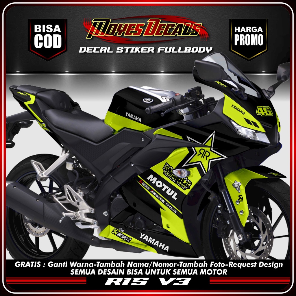 Jual Sticker Striping Decal Yamaha R15 V3 Fullbody Rockstar, Sticker ...