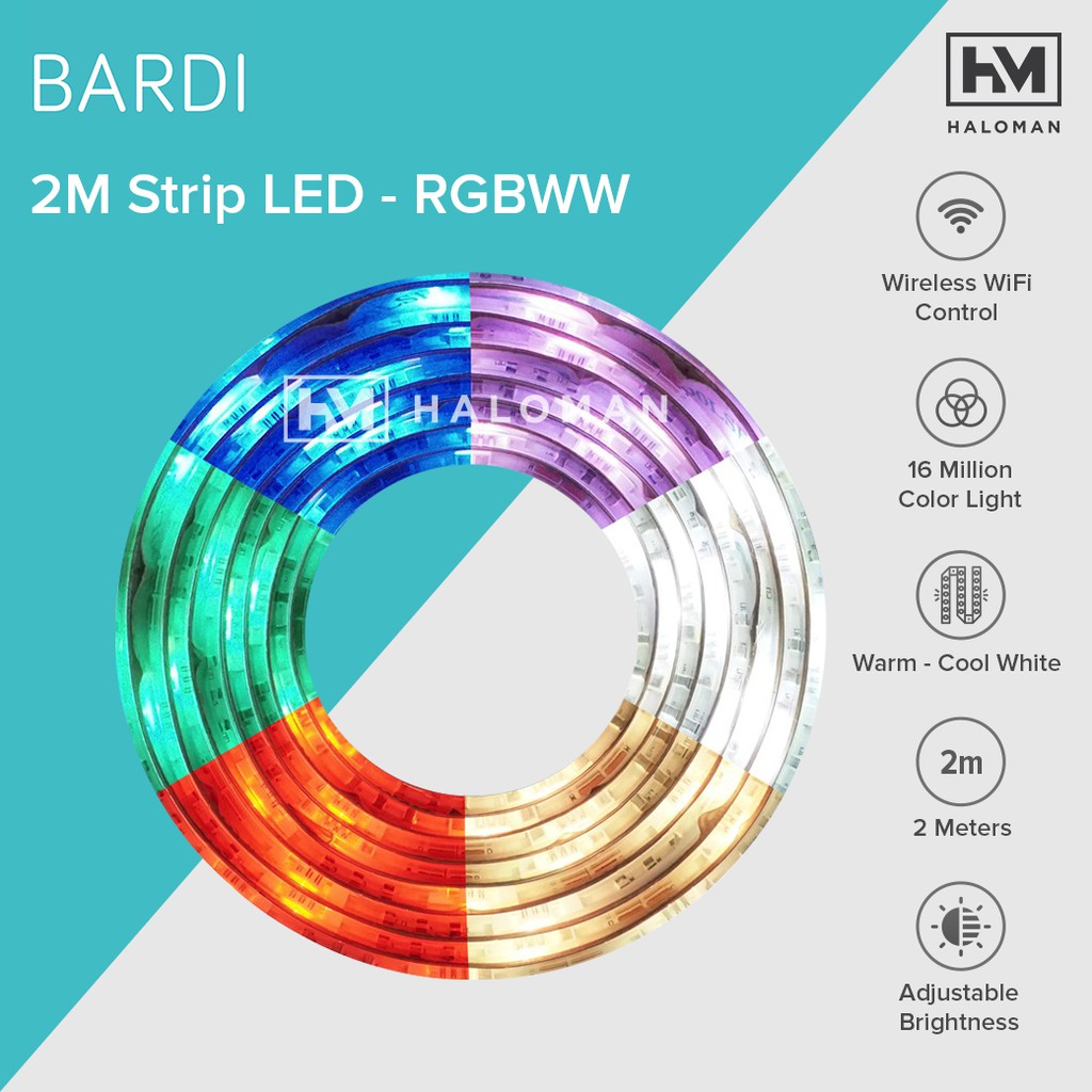 Jual BARDI Smart LED Strip 2m RGBWW Wifi Wireless Home Lampu Pintar IoT