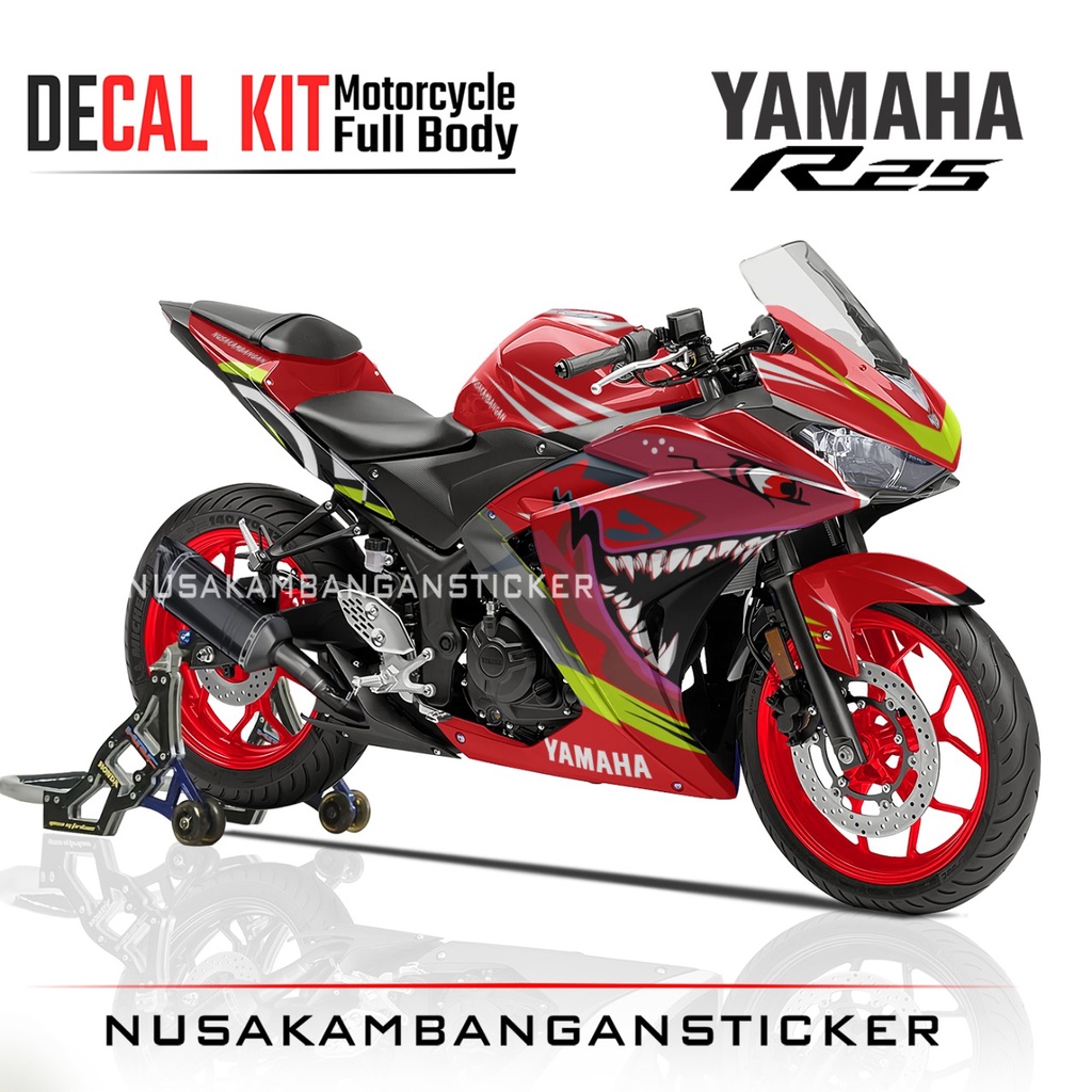 Jual Stiker Decal Motor Yamaha R25 Full Body Shark New Merah Grafis ...