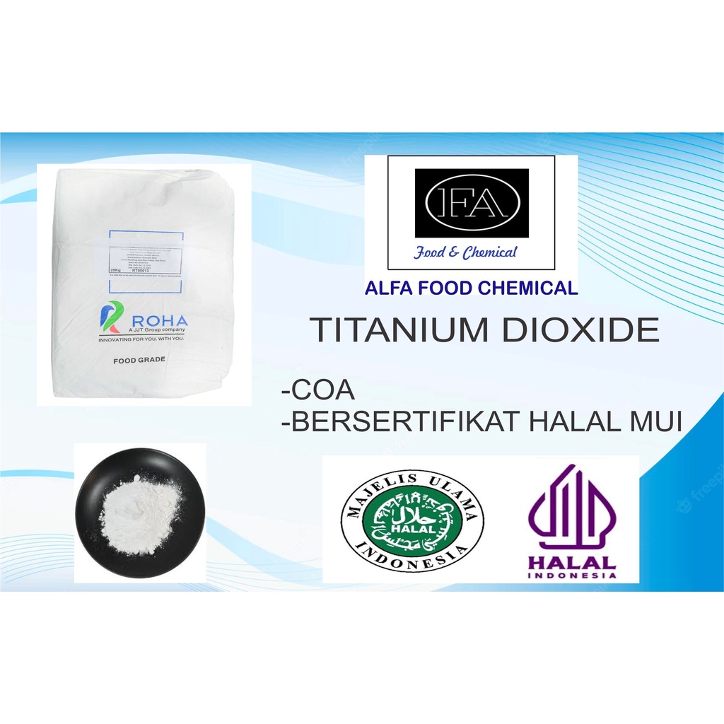 Jual TITANIUM DIOXIDE/PEMUTIH MAKANAN BERSERTIFIKAT HALAL MUI PACKINGAN