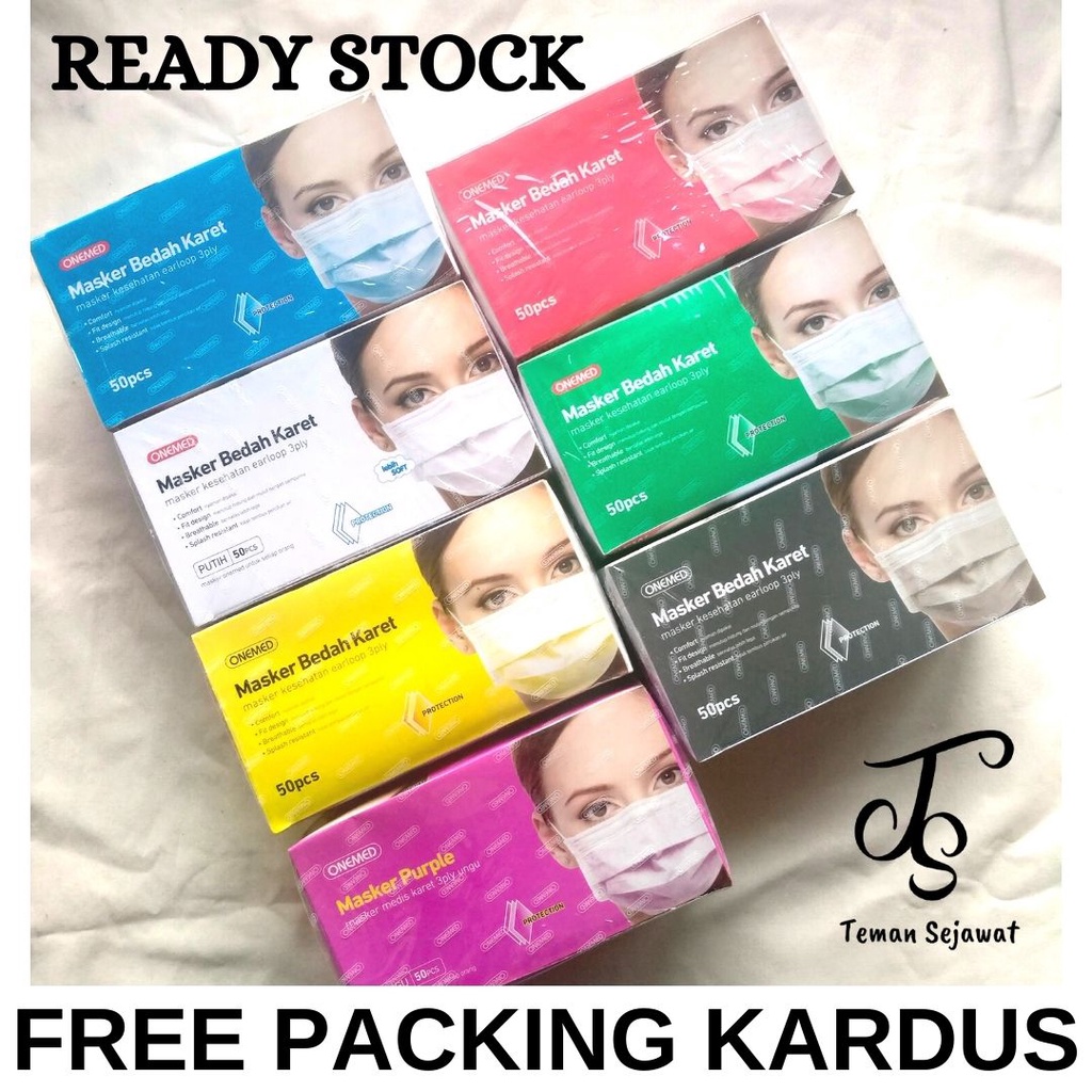 Jual ONEMED MASKER BEDAH KARET EARLOOP 3 PLY / MASKER MEDIS ISI 50 ...