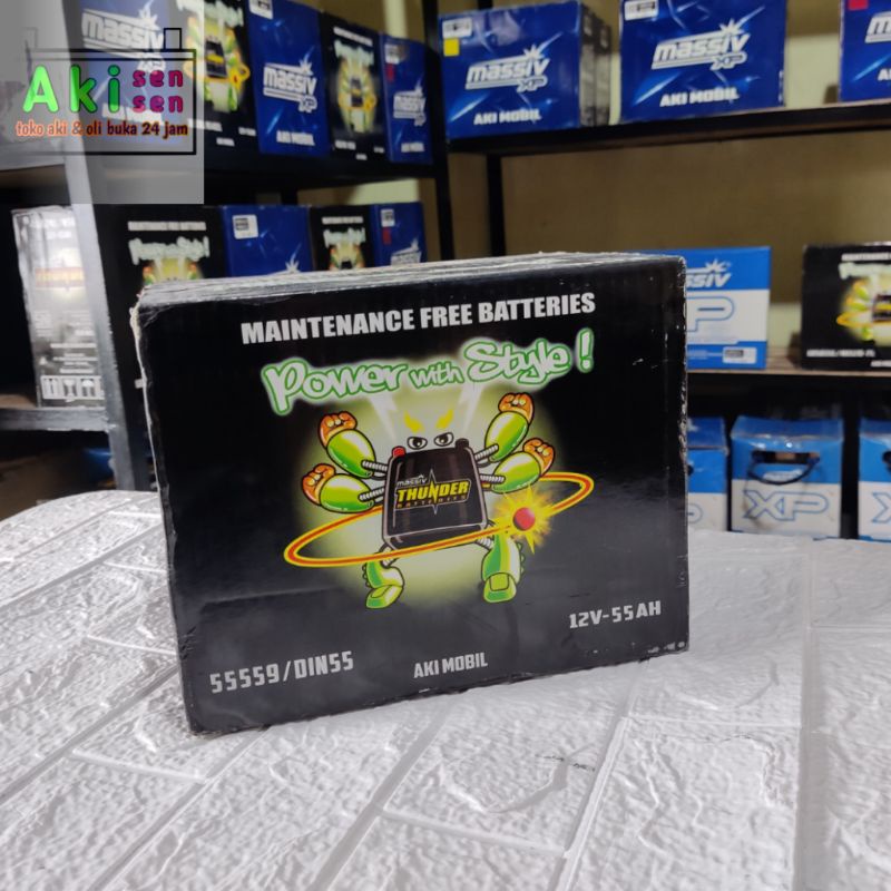 Jual accu aki kering mf 55559 din55 12volt 55ah massiv thunder | Shopee