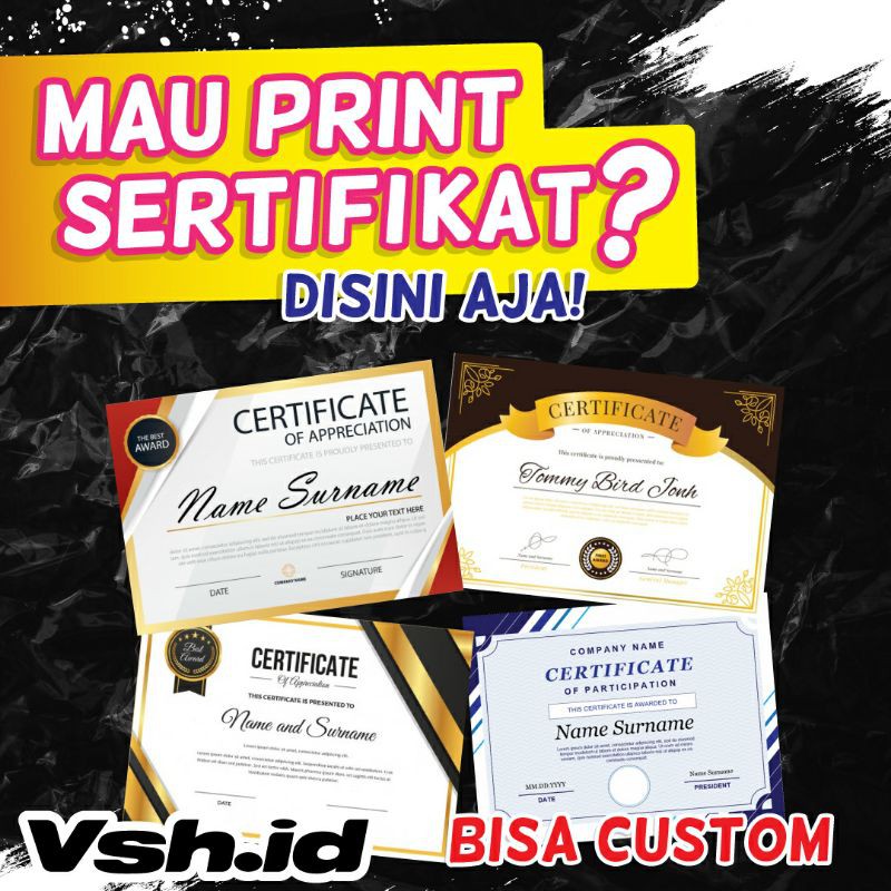 Jual Cetak Sertifikat Desain Sertifikat Ukuran A Bahan Mengkilap