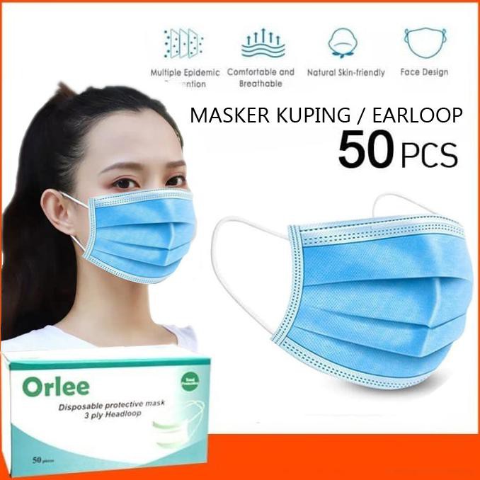 Jual Masker 3 Ply 3Ply Biru Blue Orlee Bedah 3Ply Earloop Kemenkes 3Ply ...