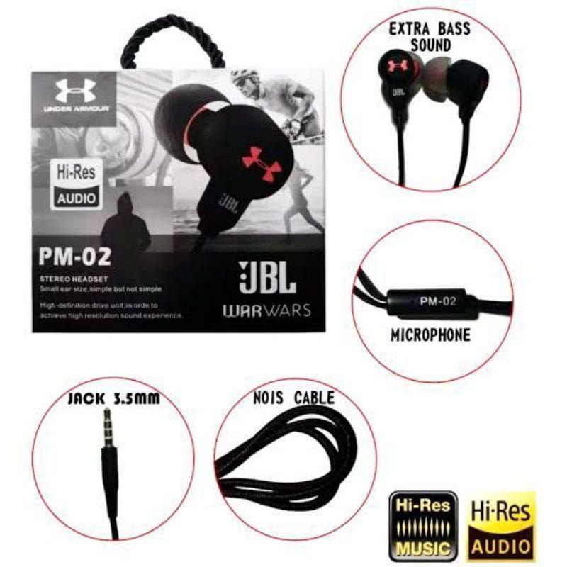 Headset (JBL PM-02) Hi-Res Audio Earphone EXTRA BASS in line Microphone  High Quality - Main Image