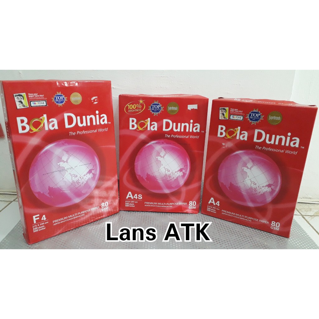 Jual KERTAS HVS KERTAS FOTOCOPY BOLA DUNIA A4 A4S F4 80GSM Shopee Indonesia