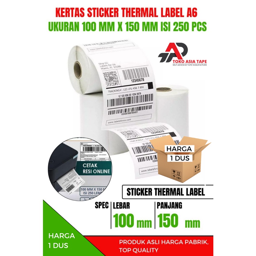 Jual Label Thermal Barcode 100 X 150mm Kertas Sticker Label Thermal Isi 250 Pcs Per Dus Shopee 0138