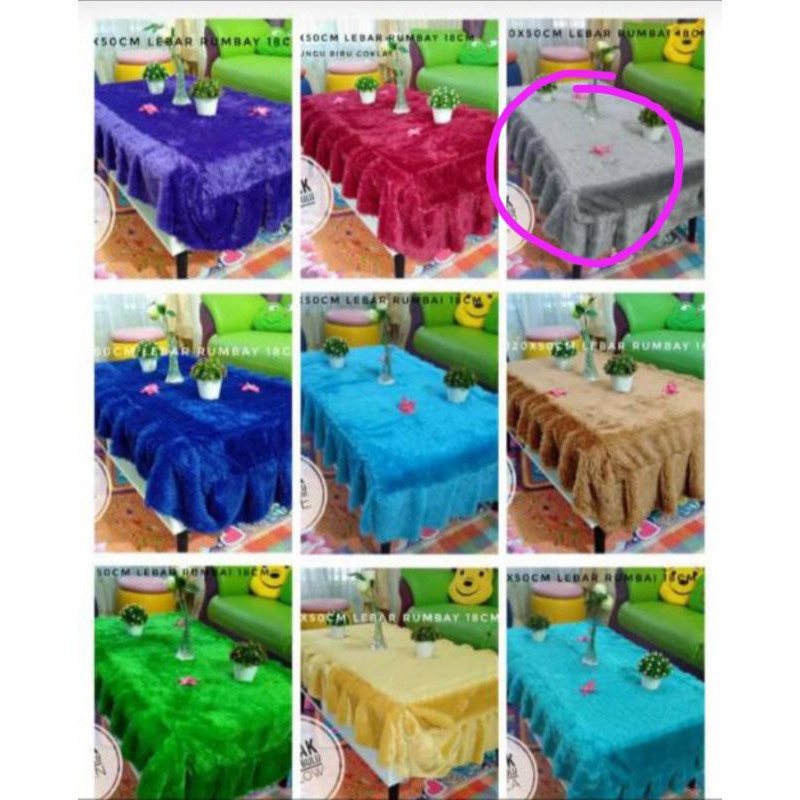 Jual Taplak Meja Bulu Rumbai New Varian Bulu Motif Free Sarung Tissue