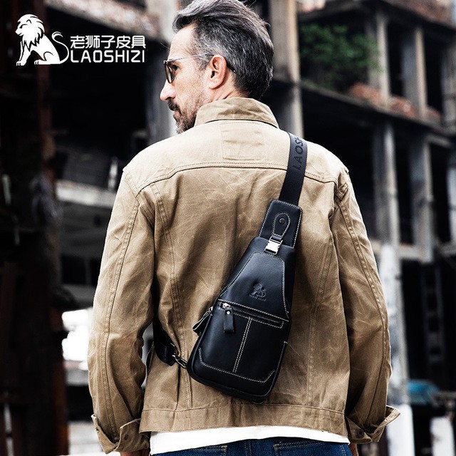 Jual BISA COD T165 LAOSHIZI LUOSEN Tas Selempang Pria Bahan KULIT