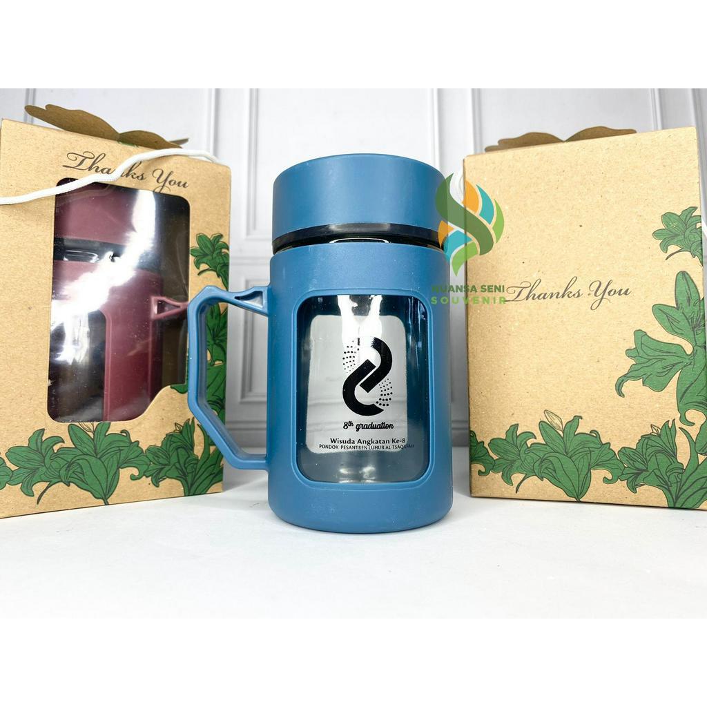 Jual Souvenir Mug Jar Kaca Warna Gelas Jus Gagang Plastik Cangkir Kopi