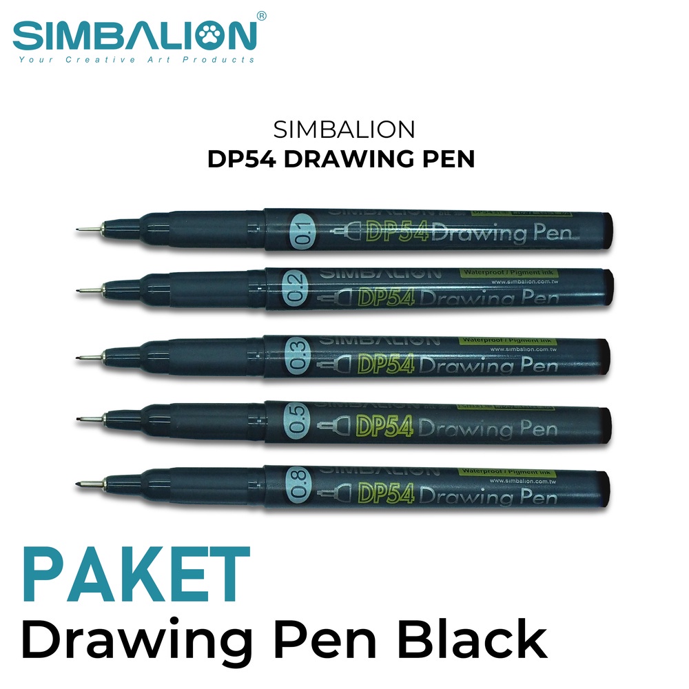 Jual Simbalion Drawing Pen Hitam Set - Pena Kaligrafi ( Isi 5 Pcs ...