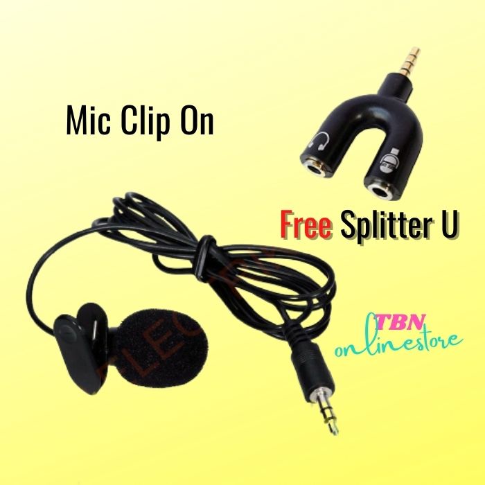 Jual Mic Clip On Youtuber / mic clip on plus Splitter U / Mic Eksternal