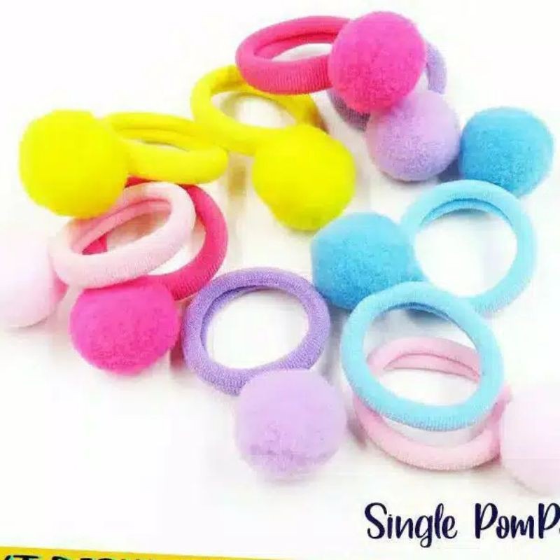 Jual L1 Karet Rambut Pompom Warna Warni | Ikat Rambut Korea | Tali