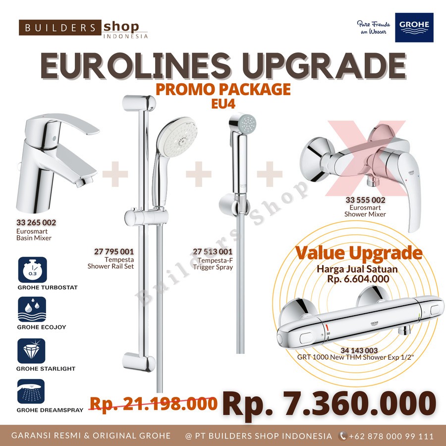 Jual GROHE PAKET EURO 4 UPGRADE THERMOSTAT 1 Set Kamar Mandi Shower