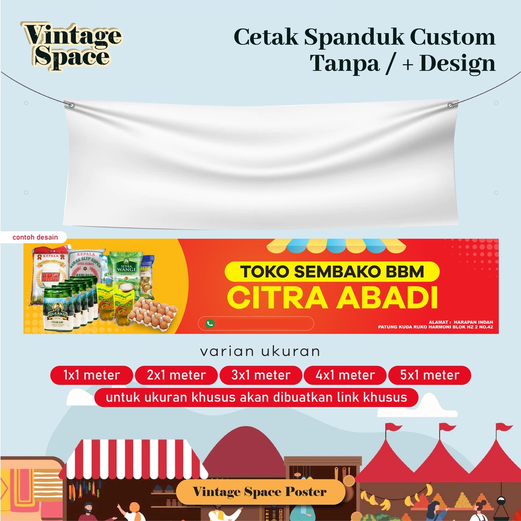 Jual Cetak Spanduk Custom / Cetak spanduk plus design/ Print Spanduk