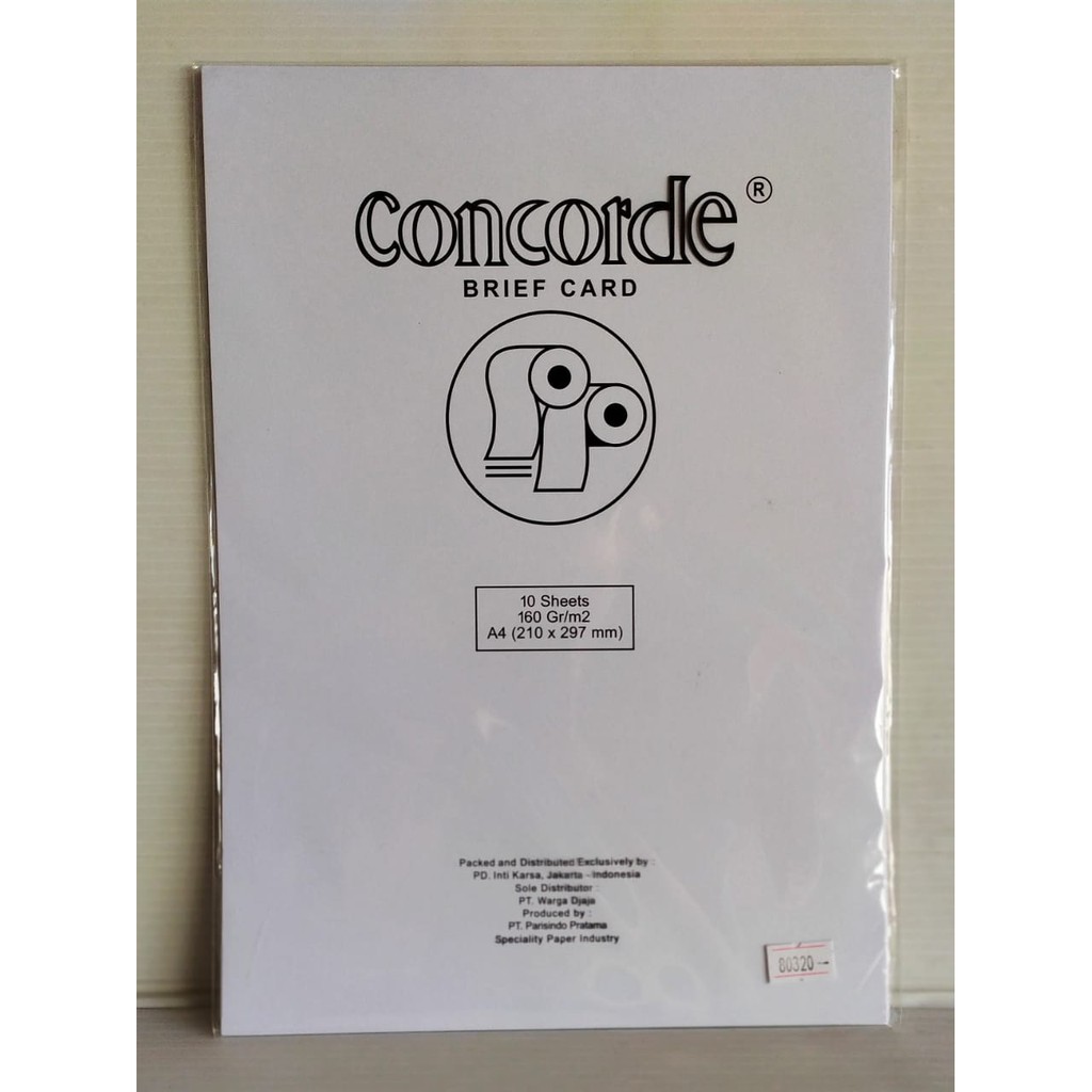 Jual Kertas Sertifikat Kertas Concorde Brief Card 160 Gr A4 80320 White Pak 10 Lembar