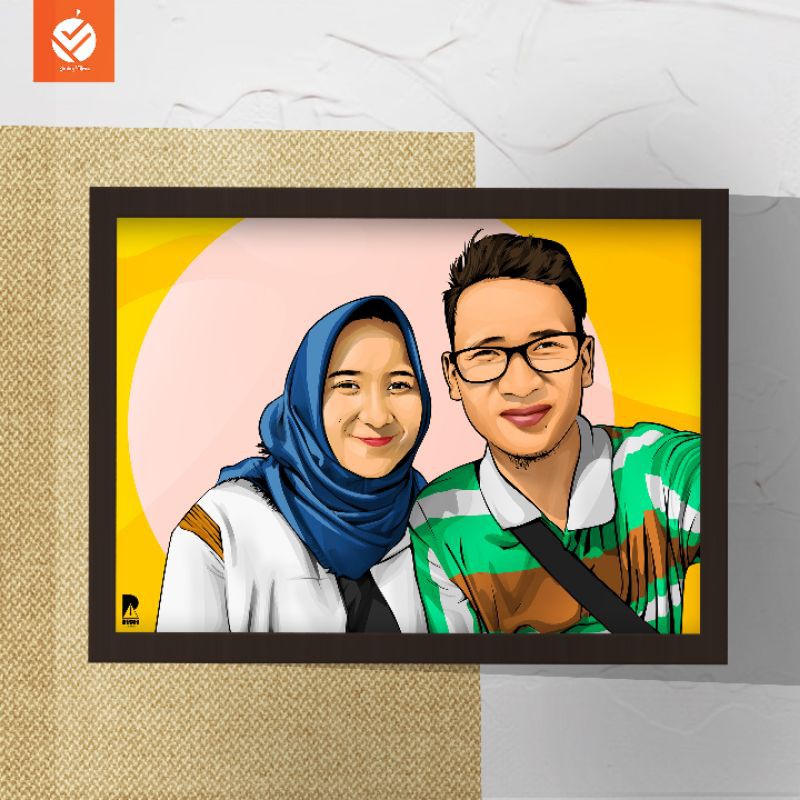 Jual Lukisan Wajah/Sketsa Wajah Vector 2 Wajah + Bingkai A4/11R | Free