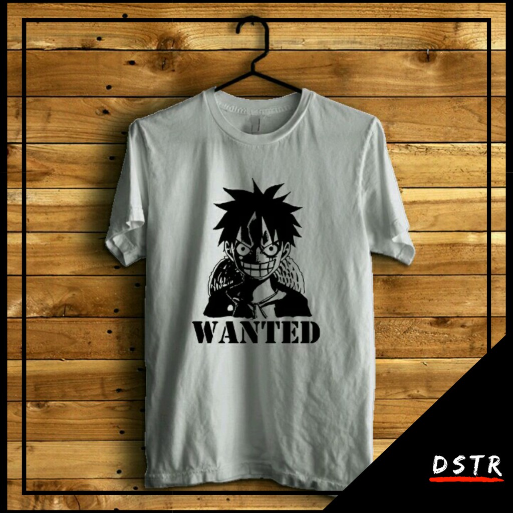 Jual Kaos Pria Cowok Baju Anime One Piece Monkey D Luffy Mugiwara Wanted Warna Putih Size Xs Xl