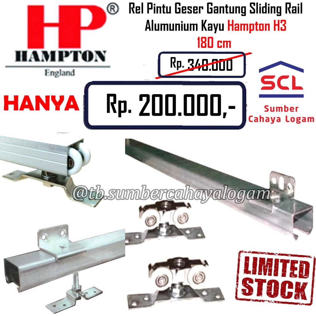 Jual Rel Pintu Geser Gantung Sliding Rail Alumunium Kayu Hampton Hp H3 H4 180 Cm Atau 200 Cm 0597