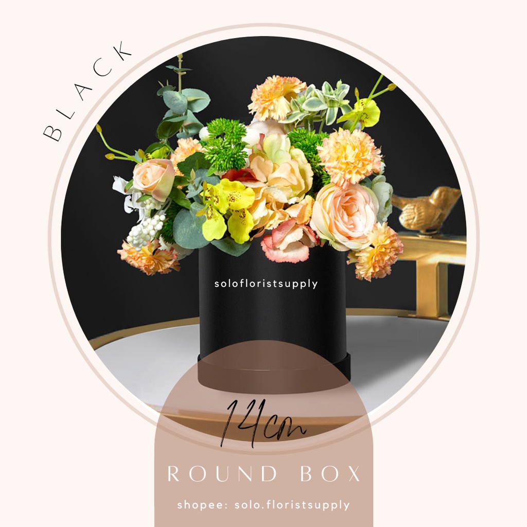 Jual 14CM ROUND FLOWER BOX BUNGA PINK ROSEGOLD GOLD BLACK WHITE ORANGE ...