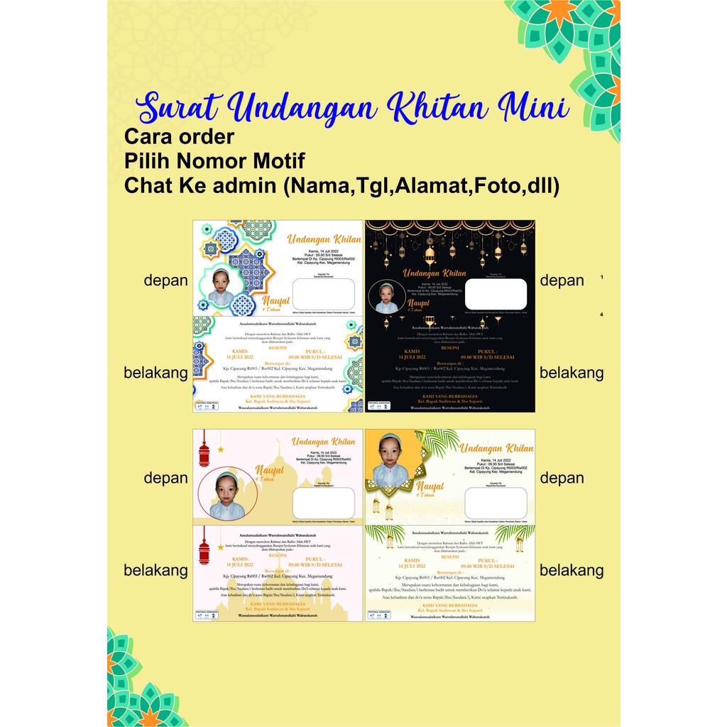 Jual (ISI 4PCS) Surat Undangan Khitan Mini / Surat Undangan / Surat
