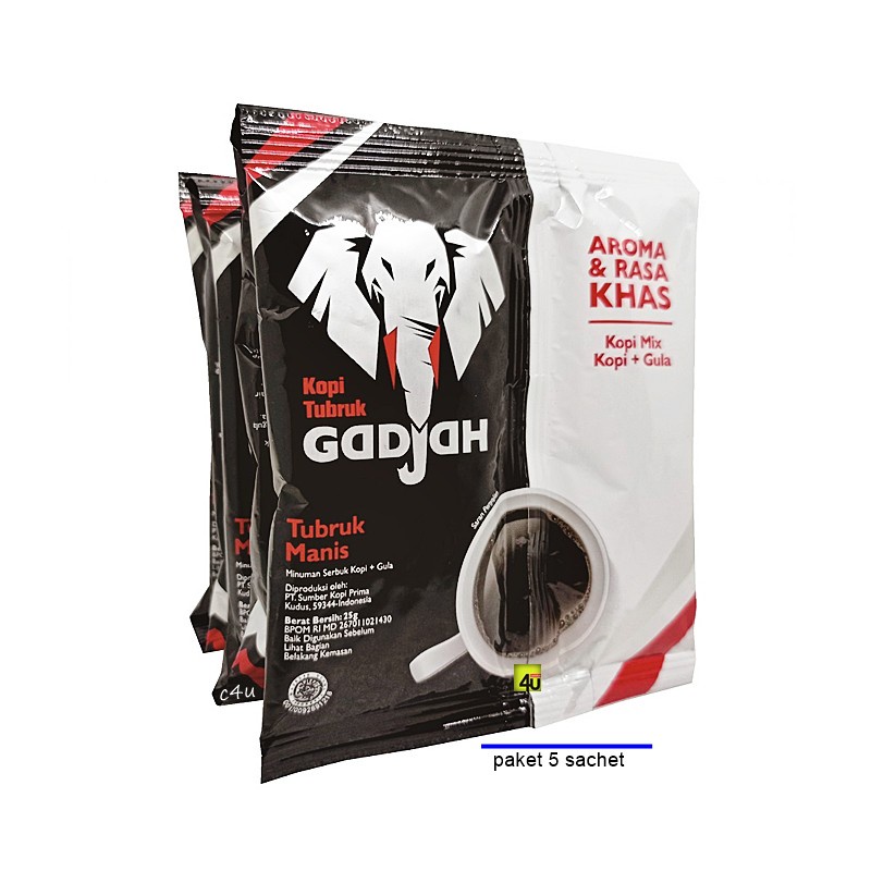 Jual Kopi Gadjah Kopi Hitam Tubruk Gula Terpisah 5 Sachet Shopee