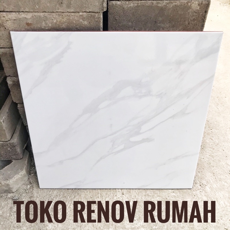 Jual ORIGINAL keramik lantai putih motif carara 50x50 (glossy