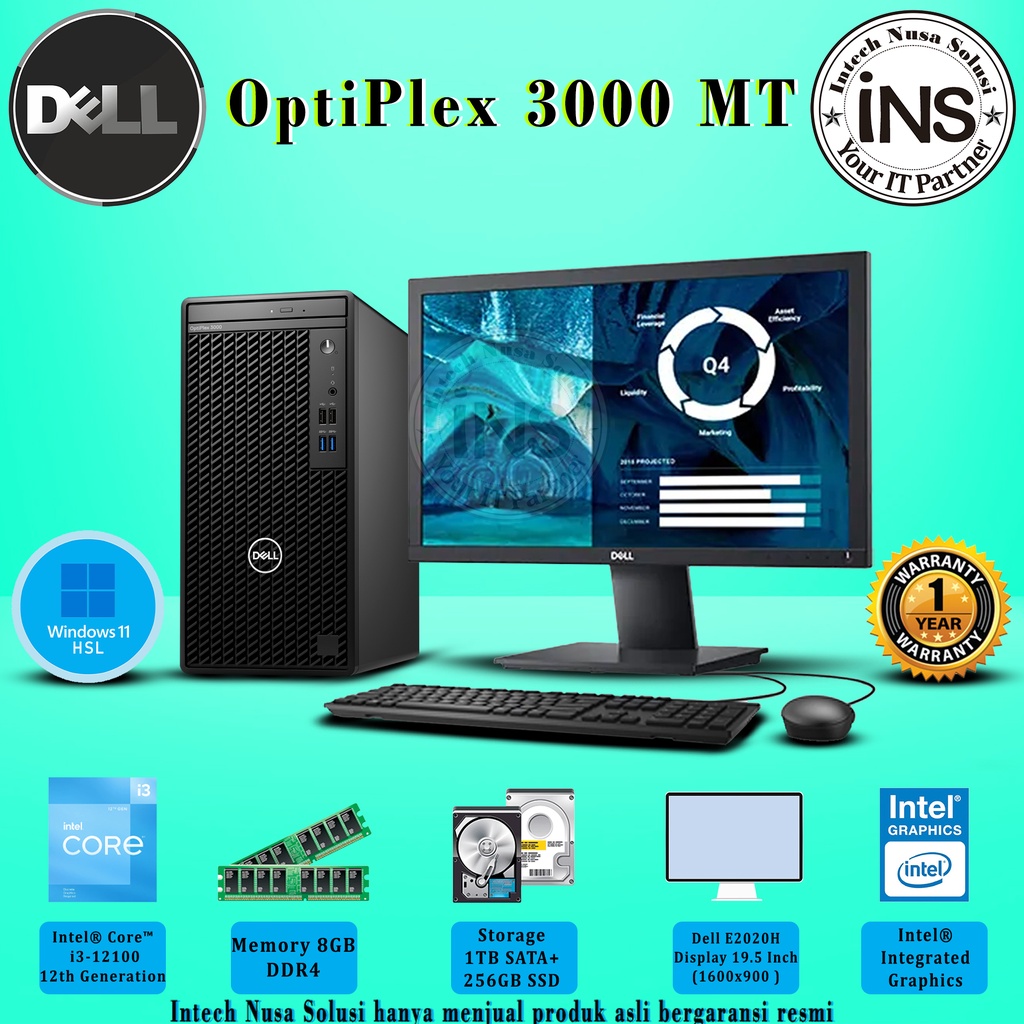 Jual PC DELL OptiPlex 3000 MT i3-12100 8GB 1TB SATA + 256GB SSD DVDRW ...