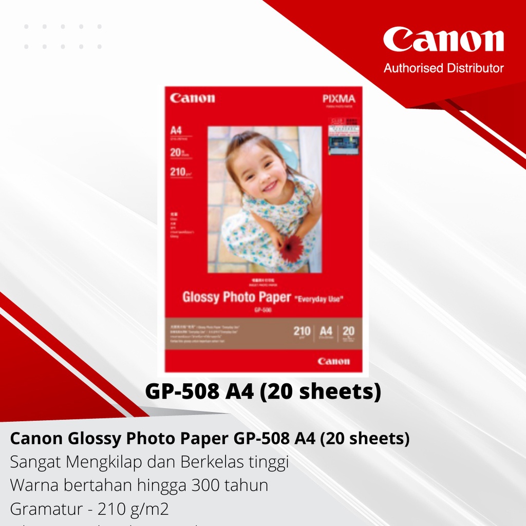Jual Canon Glossy Photo Paper GP508 A4 (20 sheets) Shopee Indonesia