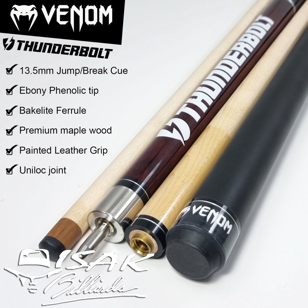 Jual Venom Thunderbolt Jump Break Cue | Maroon 13.5mm Stick