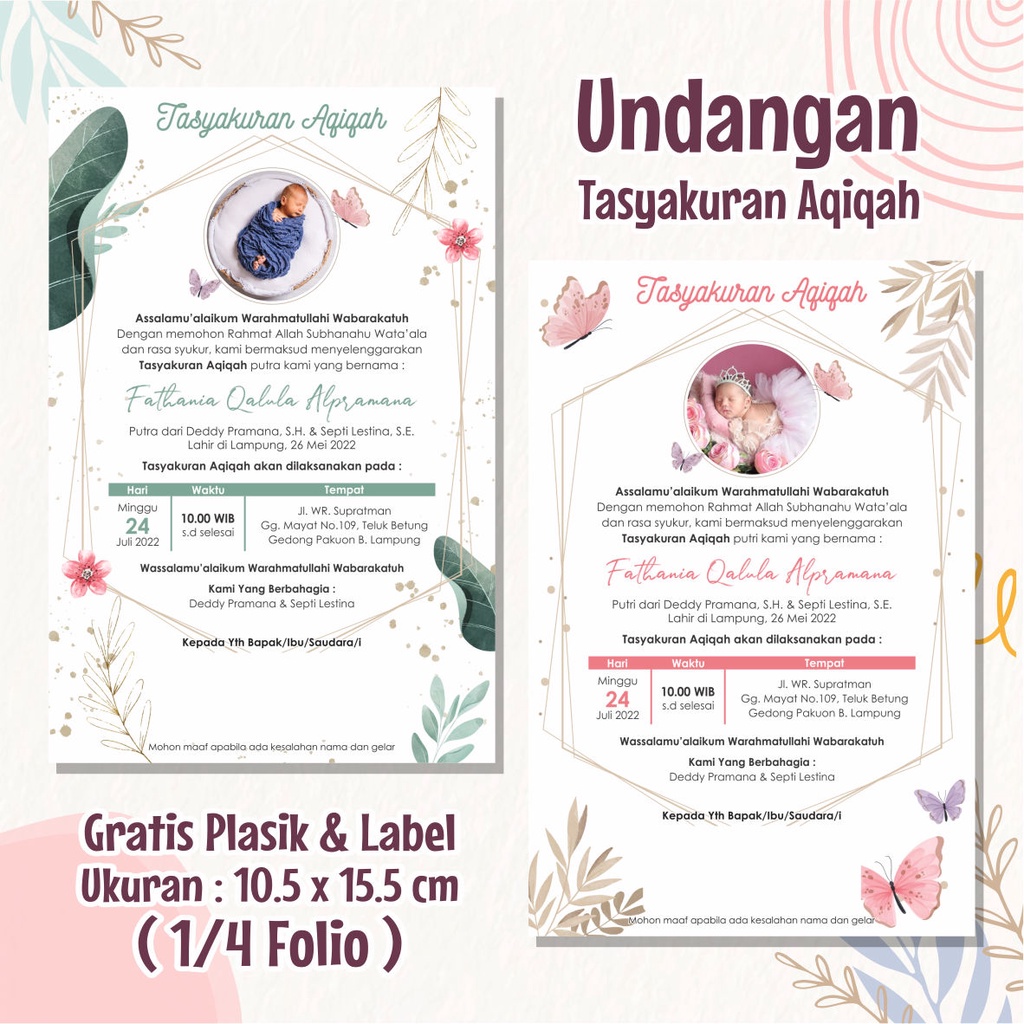 Jual Undangan Aqiqah / Undangan Tasyakuran Aqiqah / Undangan Bayi