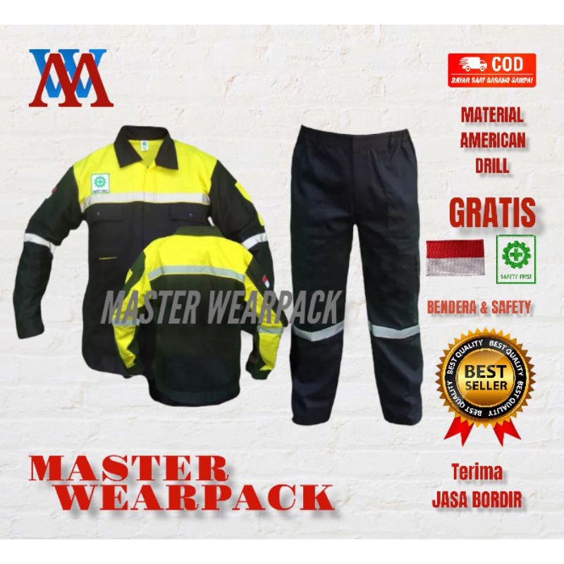 Jual Wearpack safety SETELAN warna HITAM KUNING/Baju Setelan/Lengan ...