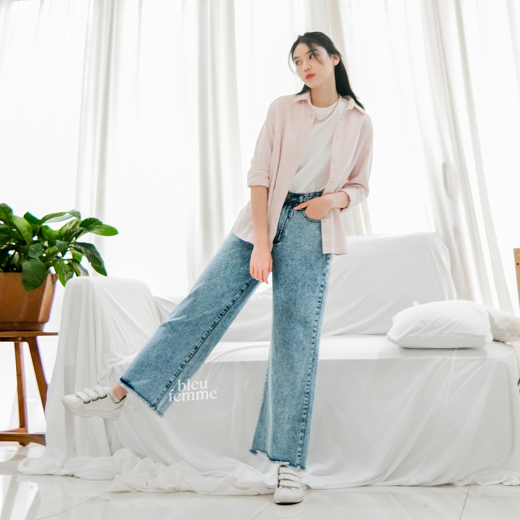 Jual Bleu Femme - Kulot Jeans Rumbai Fringe Highwaist Acid Wash Snow ...