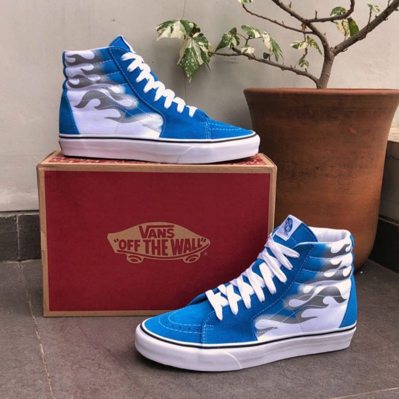 Vans sk8 hi blue flame hot sale