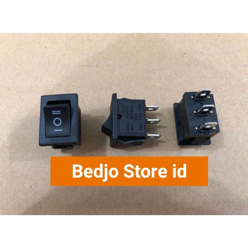 Jual saklar ON OF 3 KAKI MINI/Rocker switch mini hitam 3 pin / 3 kaki ...