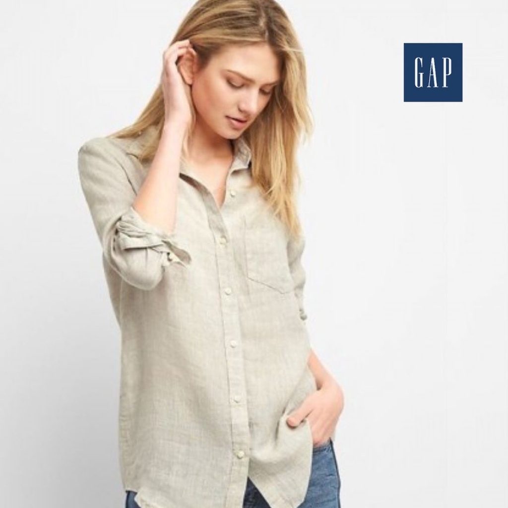Jual GAP Boyfriend Fit Linen Shirt CREAM Shopee Indonesia