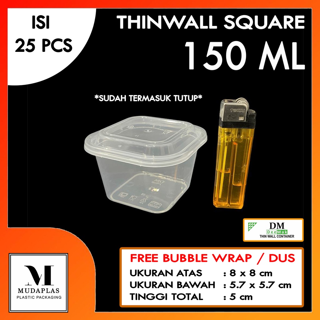 Jual Kotak Makan Plastik Thinwall Mini 150 Ml Square Persegi Isi 25 Pcs