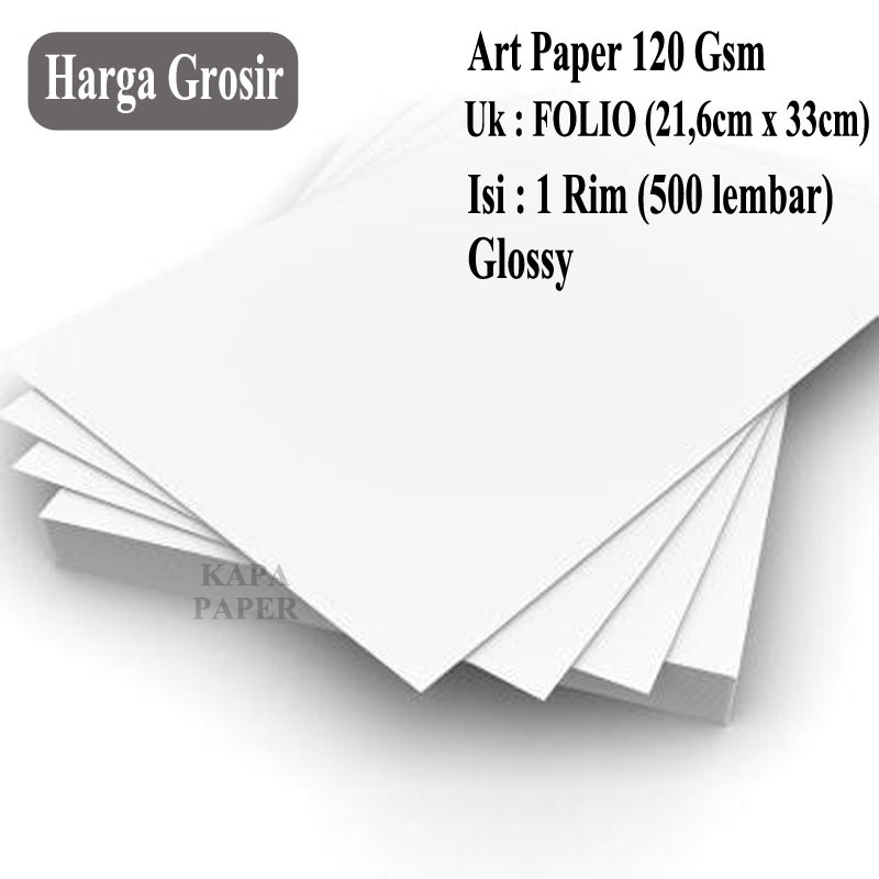 Jual KERTAS ART PAPER 120 GRAM UKURAN FOLIO GLOSSY 1 RIM (500 LEMBAR