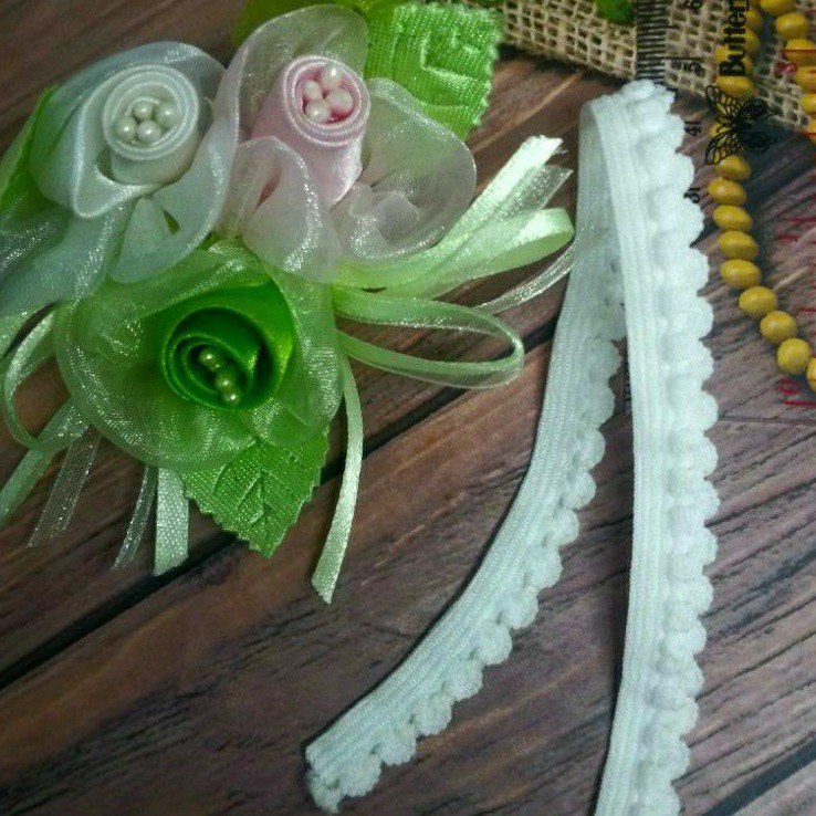 Jual PER METER,RENDA KARET KERANG CANTIK LEBAR 1 CM WARNA BROKEN WHITE ...