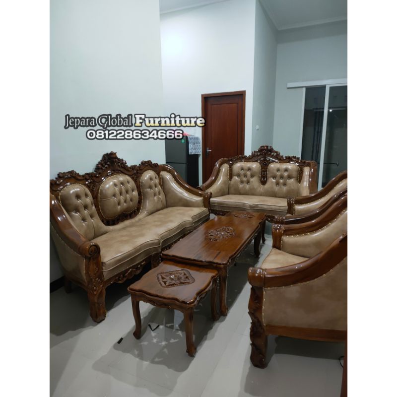 Jual Kursi Tamu ganesha jati klasik REAL PICT ( kursi Jati murah,kursi