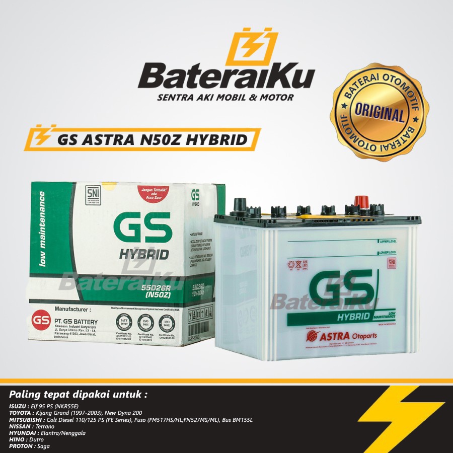 Jual Aki Mobil GS Astra Hybrid N50Z Aki Hybrid Aki Basah Aki Mobil