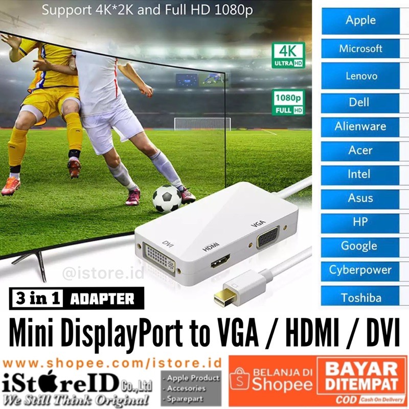 3-in-1 Mini DisplayPort Thunderbolt To HDMI / DVI / VGA Adapter For MacBook Pro