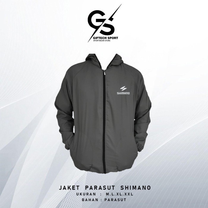 Jual Jaket Parasut Pria Wanita Shimano Waterproof Jacket Sauna Parasit Hood Abu Tua L