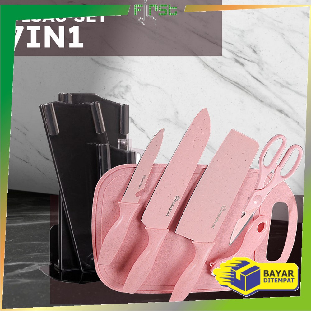 FH-C514 Pisau Set 7IN1 Dengan Telenan Pisau Gunting Dapur Serbaguna / Peralatan Dapur Kitchen Knife Set