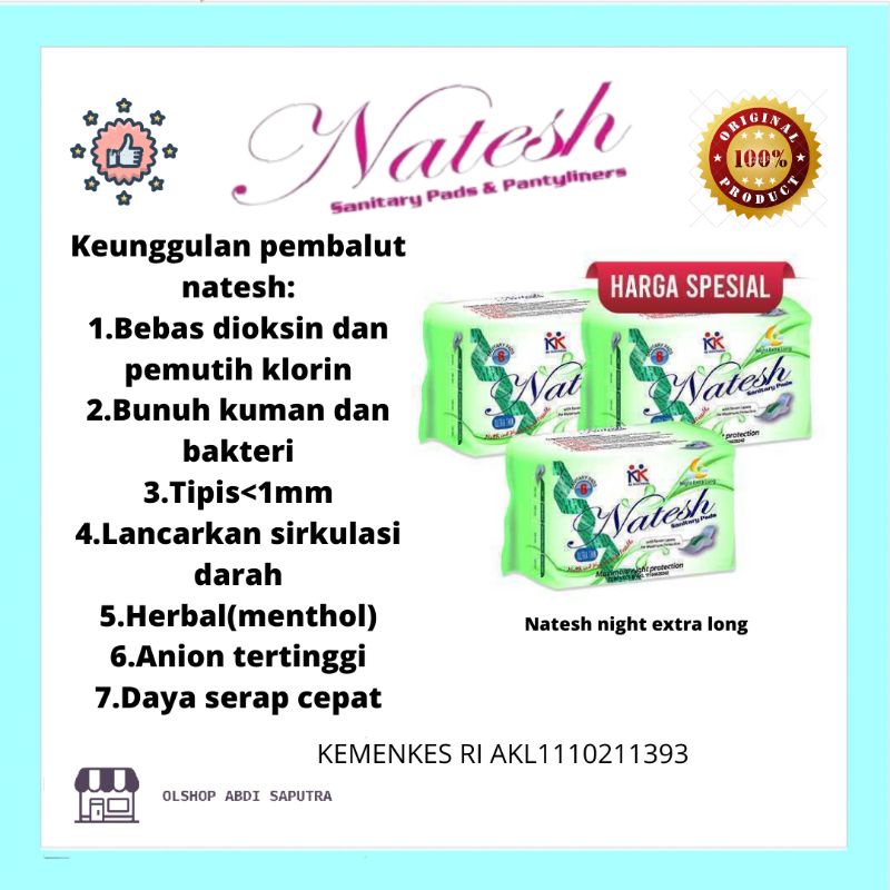 Jual Natesh Night Extra Long Pembalut Kesehatan Herbal Natesh Original Pack X Pcs Shopee