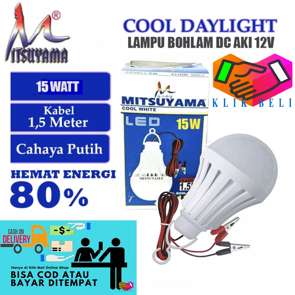 Jual Lampu Bohlam DC 12V Bohlam Aki Jepit Baterai LED Putih Mitsuyama ...