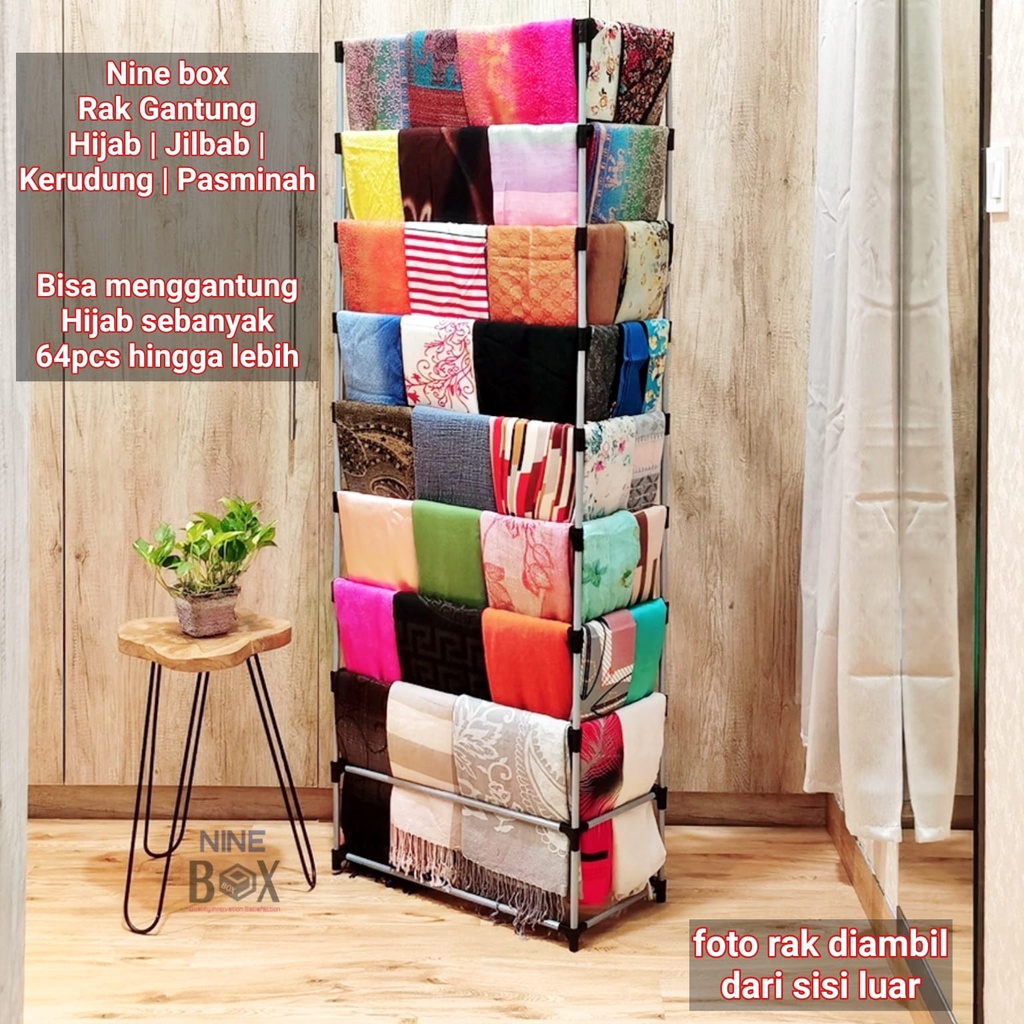 Jual NINE BOX RAK JILBAB TANPA COVER / RAK HIJAB GANTUNG / RAK JILBAB