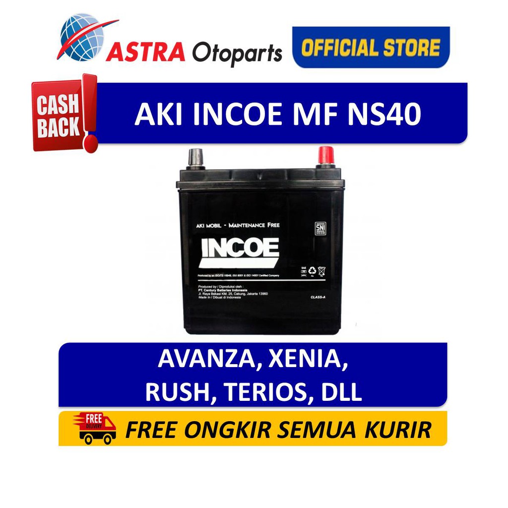 Aki MOBIL INCOE MF NS40 untuk mobil Avanza, Rush, Xenia, Terios, Espass, dll