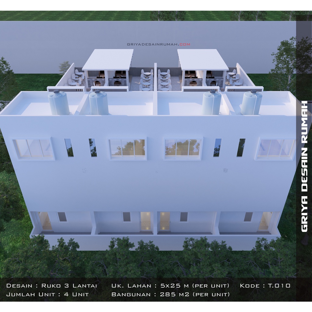 Jual Desain Ruko Minimalis Modern 3 Lantai Lebar 5 Meter Panjang 25 ...