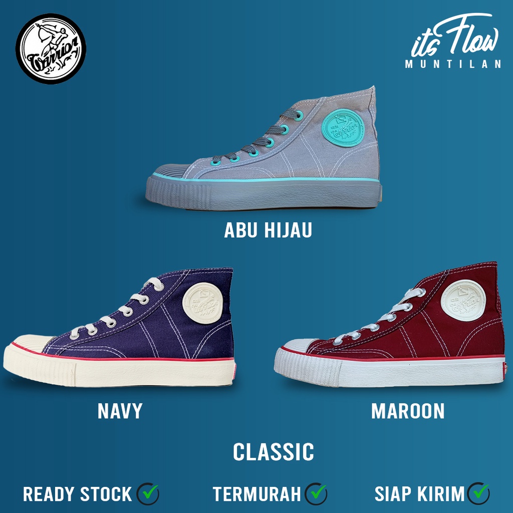 Jual Sepatu Warrior Classic High Warna Navy Abu/Hijau Maroon Original